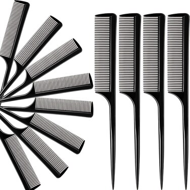 Boao 12 Pack Rat Tail Comb Styling Plastic Anti Static Heat Resistant Tail Comb for All Hair Types Fine Tooth for Men and Women(Black)