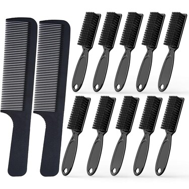 10 Pcs Barber Clipper Cleaning Brush and 2 Pcs Beard Comb, Barber Accessories, Beard Styling Detangling Combs, Blade Trimmer Cleaning Mini Brushes Bulk Set, Beard Hair Combs Tool Set(Black)