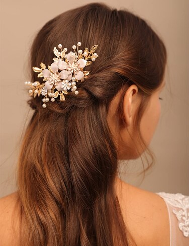 YERTTER Gold Pearl Hair Comb Style 2 for Wedding Brides Bridesmaid Flower Girl Prom Birthday Party