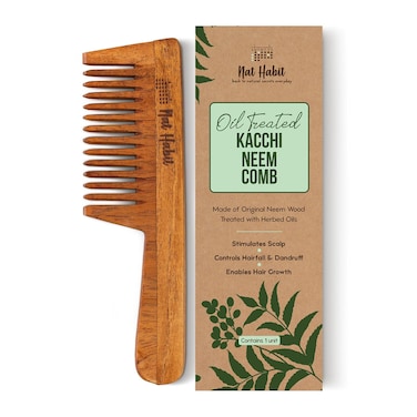 Back To Natural Secrets Everyday Kacchi Neem Comb, Wooden Comb For Men, Women, Treated With Neem Oil, Bhringraj &amp; 17 Herbs (Wide Tooth) 18-20Cm Length Brown