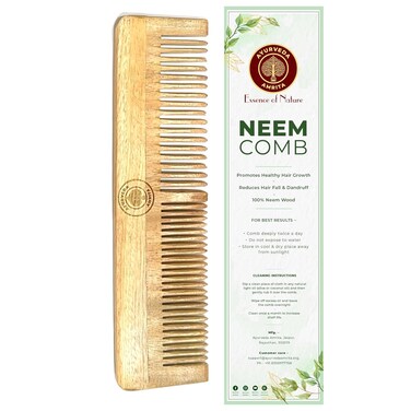 Organic Twin Tooth Neem Wood Comb for Stimulating Hair Growth, Help in Dandruff Removal