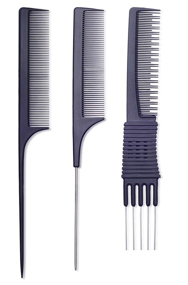 PERFEHAIR Teasing Comb for Fine Hair, (3-pack) Rat Tail Backcombing Volumizing Parting Wave Combs Tools for Women with Metal Pick