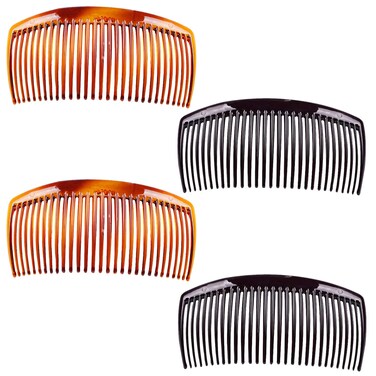 4 Pieces 29 Teeth Hair Side Combs French Comb Side Hair Combs Plastic Hair Clip Clamp Hair Clip Combs Hair Accessory for Women and Girls, Black, Brown