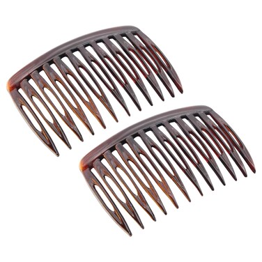 Parcelona French Compact Curved Fit Tortoise Shell Brown Small 2 &frac12;&rdquo; Celluloid 12 Teeth Set of 2 Side Hair Comb Women Hair Accessories Hair Clip for Girls