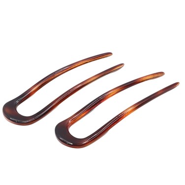 Parcelona French U Shaped Prong Tortoise Shell Large 4 3/4" Celluloid Set of 2 No Metal Chignon Hair Pin Sticks for Girls and Women, Made in France