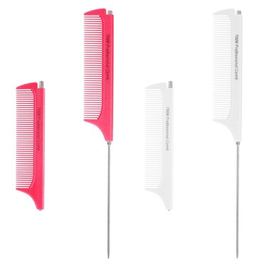 2Pcs Retractable Rat Tail Comb for Parting,Protable Fine Tooth Teasing Comb for Styling,Long Steel Pin Rat Tail Comb for Women Girls Hair Styling(Pink+White)