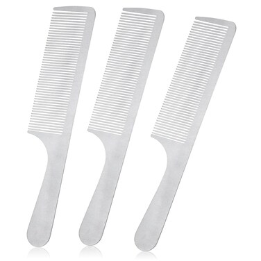 3 Pieces Metal Hair Comb Silver Stainless Steel Comb Set Fine Tooth Comb Anti Static Barber Comb Professional Metal Hair Cutting Comb Hair Styling Hairdressing Comb with Handle for Women and Men