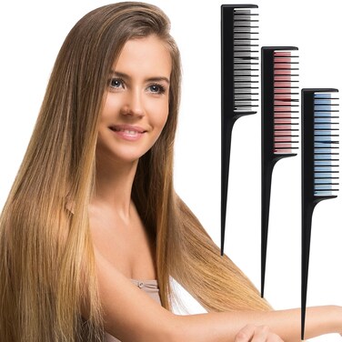 3 Row Comb for Natural Hair, 3 PCS Tease Comb Wide Tooth Combs for Women, Hair Comb Teasing Comb Hair Parting Comb Rattail Combs for Women Hair Styling Structure Tease Layers Fine Comb