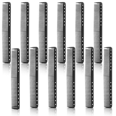 12Pcs Carbon Cutting Combs Heat Resistant Carbon Fiber Comb for Hair Stylist, Professional Carbon Combs Haircutting Combs Barber Comb Hair Stylist Medium and Fine Tooth for Man Woman Clipper Cuts