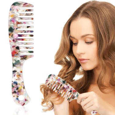 Tortoise Shell Comb, Tortoise Wide Tooth Combs for Women, Shell Cellulose Acetate Round Tooth Comb for Straight/Curly Hair,Short/Long Hair, Anti-static Wide Tooth Comb Easy Detangling Wet or Dry