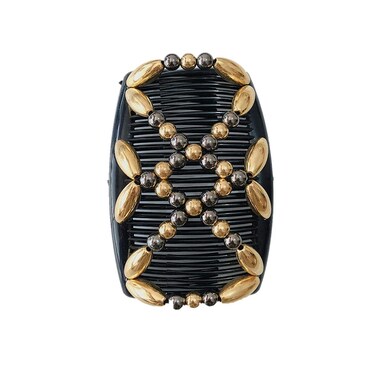 Stretch Combs For Girl, Magic Beading Hair Comb-Double Clips Hair Styling Accessories for Women Girls Hair Beauty (Gold)