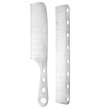2 Pcs Stainless Steel Hair Combs Metal Hair Styling Comb Anti Static Fine Tooth Styling Comb Set Professional Hairdressing Barber Comb with Hole Design for Women Men