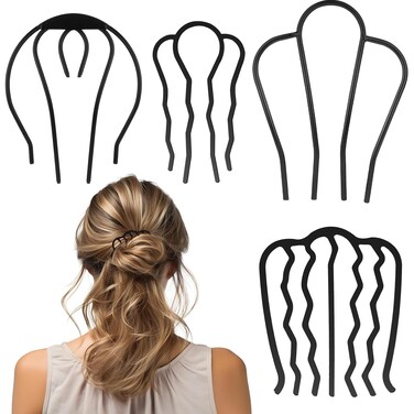 4 Pcs French Twist Hair Tool Metal French Twist Hair Pin U-Shape French Twist Hair Comb French Twist Hair Clip French Twist Hair Bun Maker Side Combs Hair Styling Tool Accessories for Women Girls