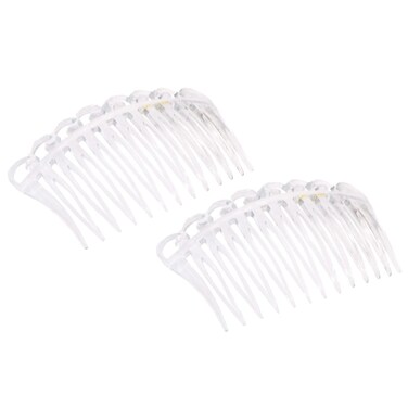 Parcelona French Swirl Crystal Clear Small 2 &frac34;&rdquo; Celluloid Set of 2 Side Hair Combs for Women and Girls