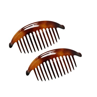 Parcelona French Banana Wide Edge Tortoise Shell Brown Extra Large 7&rdquo; Celluloid 13 Teeth Set of 2 Side Hair Combs for Women and Girls