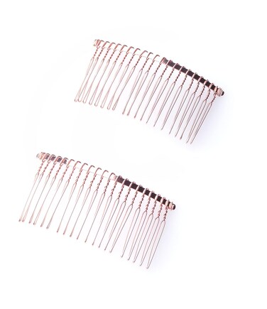 2 Pcs Wedding Veil Hair Side Comb Metal Black Twist Wire Curved Classic French Styling 20 Teeth Hair Pin Clamp for Fine Hair Women Girl DIY Bridal Hair Accessories (Rose Gold)