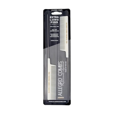 Allegro Combs LX #4630 - Set of 2 Coarse Teeth Pintail Combs, Stainless Steel Pins 1 Set (White)