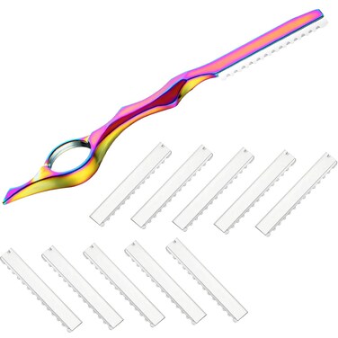 Mudder 11 Pieces Styling Razor Thinning Comb and Texturizing Cutting Comb with Replacement Stainless Steel Razors for Salon Home Use (Vivid Neon)