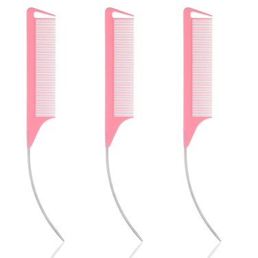 3 Pcs Rat Tail Combs, Mabor C Curved Parting Rat Combs Teasing Fine Tooth Comb with Bend Steel Needle Carbon Fiber Pin Tail Comb for Hair Styling Tools Hair Comb for Parting Women Barber