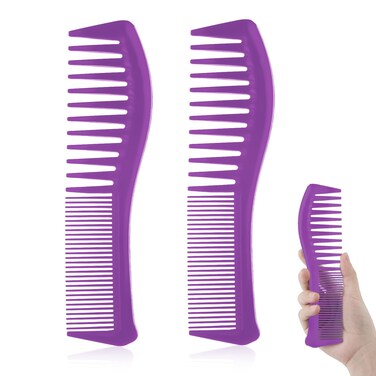 2pcs Hair Combs, Plastic Hairstyle Comb Large Tooth&amp;Fine Tooth Comb Barber Comb for Men Women Combing Hairstyling Trimming Cutting Barber (Purple)