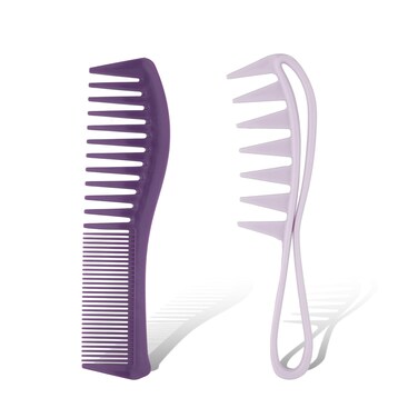 2pcs Wide Tooth Comb, Wide Tooth Comb Shark Teeth Big Detangling Comb Large Tooth Comb for Curly Wet Wavy Thick Hair Wigs Barber Salon Women Men Hairstyle (Purple)