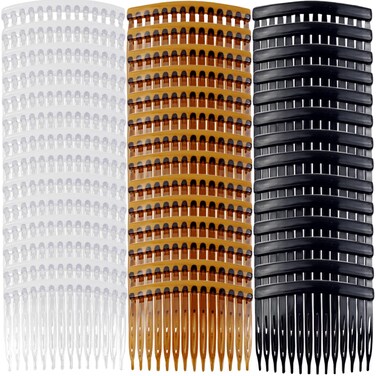 TIHOOD 42PCS Plastic Hair Side Combs Slide Bun Holder with 14 Teeth DIY Headpieces Clips Grips Barrettes Accessories for Women Girls Wedding Brides Veil (Black, Coffee, Transparent)