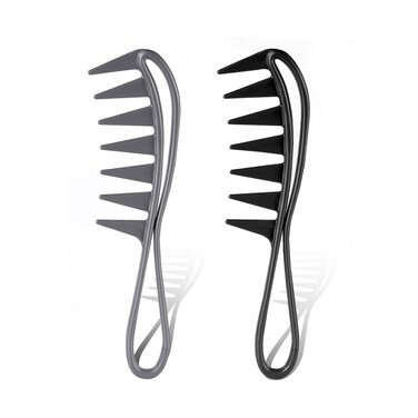 2Pcs Wide Tooth Combs, Large Tooth Shark Teeth Hair Hairstyle Tool for Curly Wet Wavy Thick Hair Wigs Barber Salon, Women Men (Black, Grey)