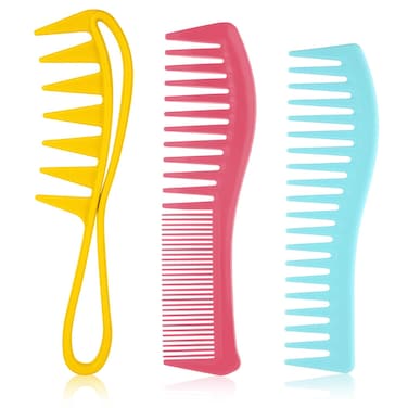 3pcs Wide Tooth Hair Combs, Big Detangling Hairstyle Comb Durable Large Shark Tooth Comb Hair Styling Comb for Women Men Thick Hair Wigs Hair Combing Styling Trimming (3 Colors)