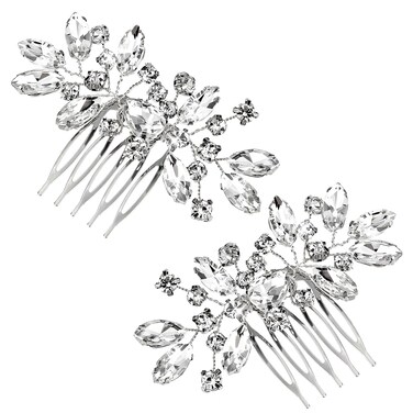 Bridal Hair Comb, 2 PCS Rhinestone Wedding Hair Combs with Crystals, Sparkle Bridal Hair Accessories for Bride Bridesmaids Women Girls (Silver, 3.23 2.09 inches, Metal and Rhinestones)