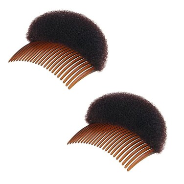 2Pcs Charming Hair Comb Bump It Up Volume Inserts Bo Beehive Base Cushion Pad Hair Stick Bun Maker Accessories for Women Lady Girl (Brown)