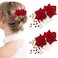 2 Pcs Rose Flower Wedding Hair Comb Crystal Pearl Bridal Headpiece Gold Leaf Red Flower Side Comb Hair Accessories for Women