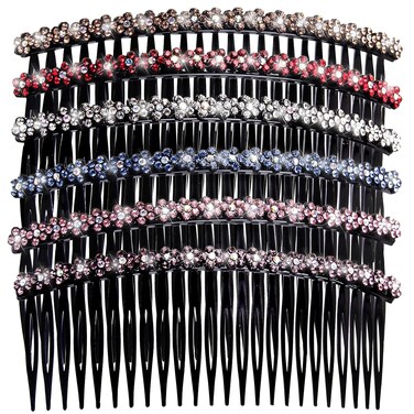 6 Pcs Hair Clip Comb for Girls Women Fashionable 24 Teeth Black Rhinestone Hair Side Combs for Women Plastic Bling Slide Combs for Hair Styling (Plum blossom)
