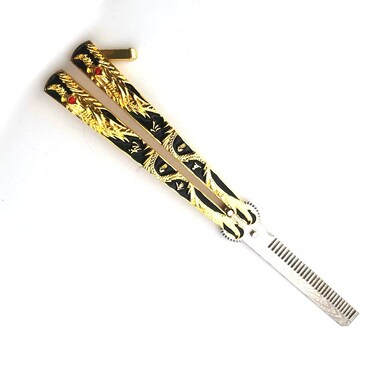 WANLIAN Dragon Beautiful Comb,Beautiful Comb Stainless Steel Folding Practice Combs Hair Styling Tools for Sport Outdoor Use (Black gold dragon)