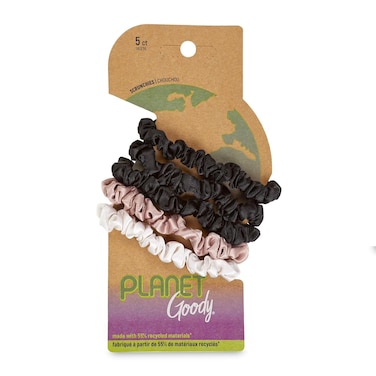 GOODY Planet Ouchless Satin Skinny Scrunchies 5ct Black,Cream,and Blush