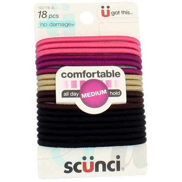 Scunci No-Damage Hair Elastics Medium Hold, Bright Colors, 18-Pcs Each (2-Packs)