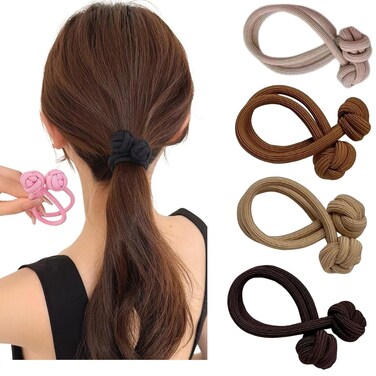 VEDO SHIPIN Chinese Knot Hair Ties for Women, 4 Count - Cute High Elastic Thick Hair Ties No Damage Ponytail Holders, Hair Accessories for Thick and Thin Hair (Polyester)