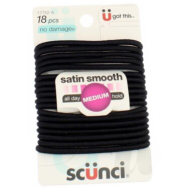 Scunci No Damage satin smooth Medium hold Black Hair Elastics 18 pcs (Pack of 3)