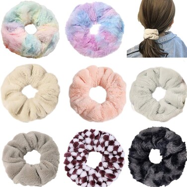8 Pcs Leopard Towel Scrunchies for hair Drying with Tie dye and stripe Soft Microfiber Hair Scrunchies Thick Fuzzy Scrunchy Frizz Free Hair Bobbles Ropes Traceless Ponytail Holder Hair Ties