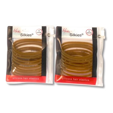 Mia Beauty Silkies, Silicone Hair Elastics, No-Slip Rubber Bands, Translucent Brown, for Women, Athletes, Girls, Thick Hair 2pks/20pcs