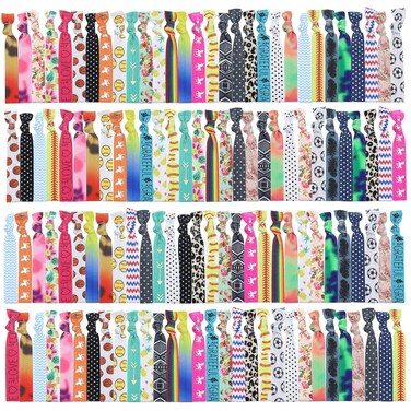 120 Printed Hair Ties No Crease Ribbon Elastics Ties Women Yoga Knotted Ponytail Holder