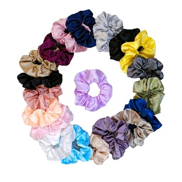 Lenden Satin Silk Hair Scrunchies For Women Girls - 20Pc Bulk Pack Silky Hair Ties No Damage Ponytail Holders Scrunchy Hair Bands For Thick, Curly Hair