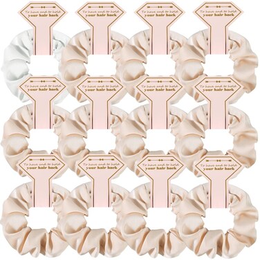 New Smooth linen Satin Bridesmaid Scrunchies 12 pack Proposal Gifts Elastics Hair Ties Scrunchies Bachelorette Party Favors Satin Bridesmaid Gift for Bridal Wedding Parties guests (White &amp;