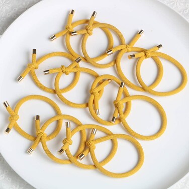 Elastic Hair Ties Elastics,Stretchy Rubber Bands,Pack of 12,Women Elastic Knotted Hair Rope Ponytail Holders for Women Girls(Yellow)