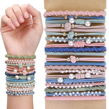 20Pcs Bracelet Hair Ties, 5 Styles Boho Hair Ties Bracelets for Women/Girls Ponytail Holders, No Damage Rubber Band Hair Elastics for Thick Hair