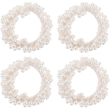 Lusofie 4PCS Pearl Hair Ties White Pearl Scrunchie Elastic Pearl Ponytail Holder Hair Ropes Hair Accessories for Women and Girls