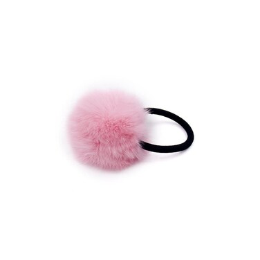 surell Rex Pom Pom Ponytail Holder - Gentle Damage Free Stretchy Hair Tie - Soft Wearable Fuzzy Furry Real Fur Hair Tie - High End Hair Beauty Accessories (Pink)