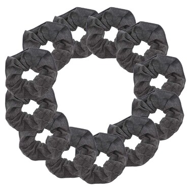 12 Pack Solid Hair Ties Scrunchies (Dark Heather Grey)