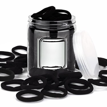 Hair Ties -150 Seamless Cotton Hair Bands pcs for Women and Girls, Elastic Soft Ponytail Holders, No Damage Stretchy Hair Tie for Thick Heavy Curly Hair 150pcs (Black)