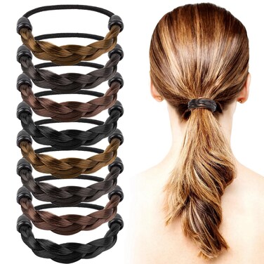 Framendino, 8 Pack Wig Braided Hair Elastic Ropes Invisible Band Ties Ponytail Holders for Women