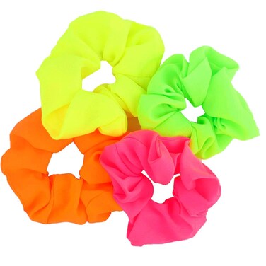 Framendino, 8 Pack Elastic Scrunchies for Hair 80s, Ponytail Ties Bands for Party Outfit Chiffon Workout Accessories in Orange, Hot Pink, Yellow, Green